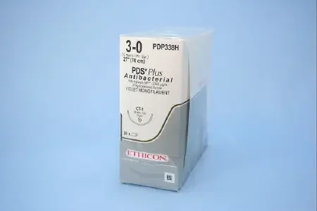 J & J Healthcare Systems PDS Plus Antibacterial Suture with Needle Absorbable Uncoated Violet Suture Monofilament Polydioxanone with Irgacare MP Antibacterial Suture Size 3-0 27 Inch Suture 1-Needle 36 mm Length 1/2 Circle Taper Point Needle – PDP338H