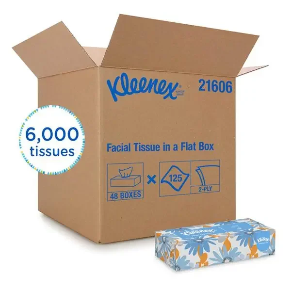 Kimberly Clark Professional Tissue Facial Kleenex White Flat Box 2 Ply 125/Bx, 48 Bx/Ca – 21606