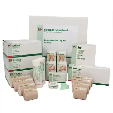 Lohmann & Rauscher Rosidal Lymphset Multilayer Compression Bandage System Standard Compression Self-adherent / Tape Closure Tan / White Double Leg NonSterile – 49103