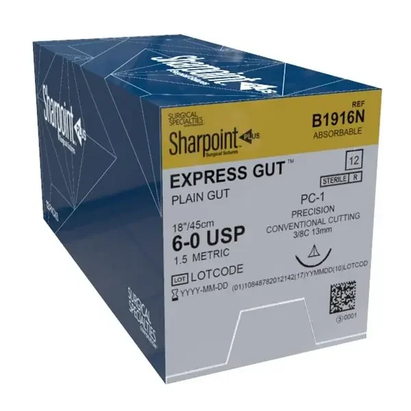 Look/Div Surgical Specialties Suture 6-0 Plain Gut Pc-1 Sharpoint Plus Undyed 18″ 12/Bx – B1916N