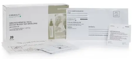 McKesson Consult Stool Collection Kit Mailing Envelopes Containing 1 Sampler Slide, 2 Collection Tissues, 2 Applicator Sticks, and 1 Patient Instructions CONSULT iFOBT Tests MFR ‘s 4485, 4486, and 4487 – 4488