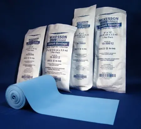 McKesson McKesson Esmark Compression Bandage 4 Inch X 3 Yard Standard Compression Self-adherent Closure Blue Sterile – 16-50409