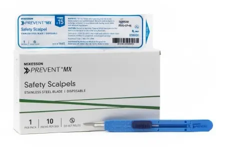 McKesson McKesson Prevent MX Safety Scalpel Size 15 Stainless Steel / Plastic Plastic Sterile Disposable – 1645