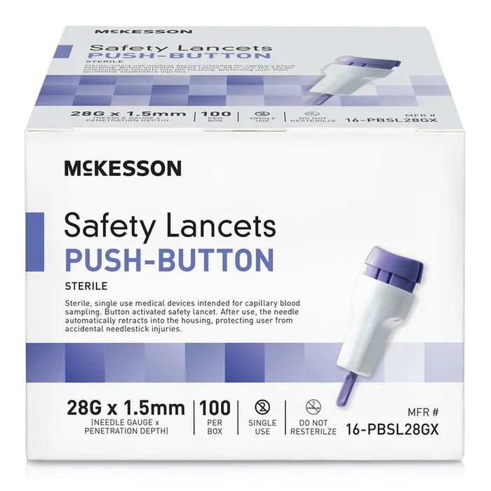 McKesson Push Button Safety Lancet, 28 Gauge