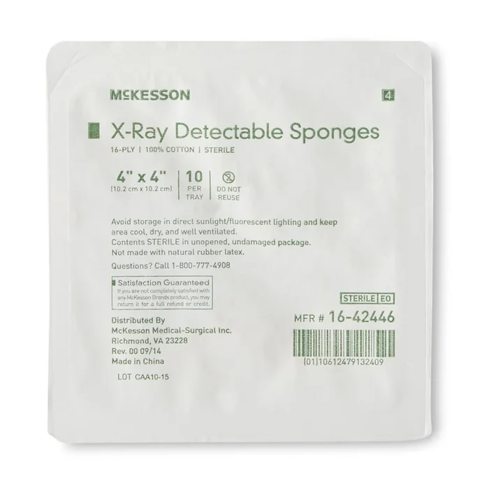 McKesson Sterile X-ray Detectable Gauze Sponge, 4 x 4 Inch