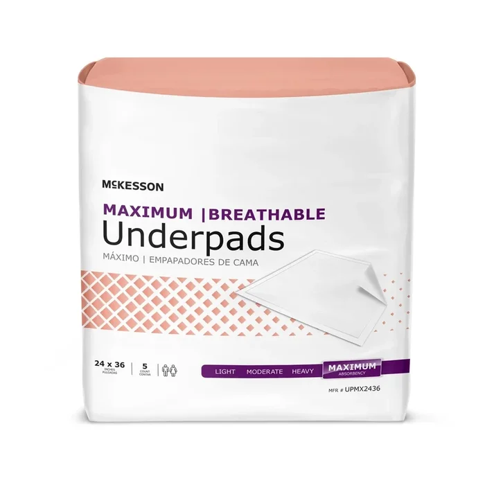 McKesson Ultimate Breathable Underpads, Maximum Protection, 24″ x 36″