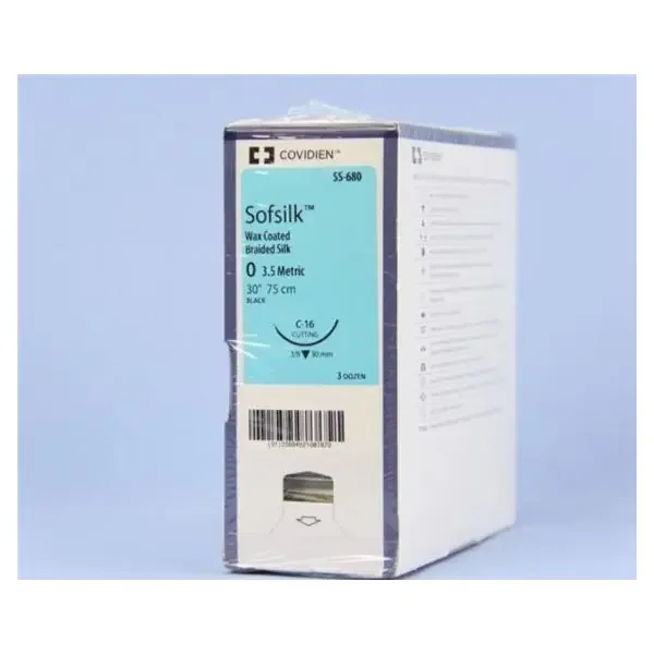 Medtronic MITG-Covidien Suture 0 Silk C-16 Sofsilk Black 30″ Braid 36/Ca – SS680