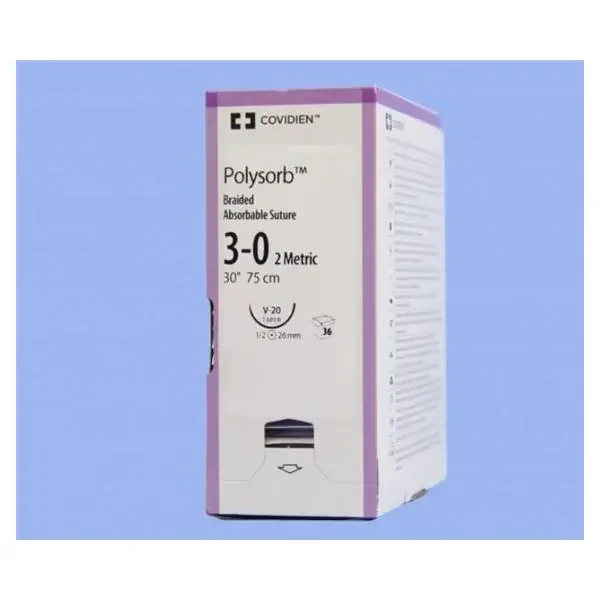 Medtronic MITG-Covidien Suture 3-0 Polyester V-20 Polysorb Violet 30″ Braid 36/Ca – GL122