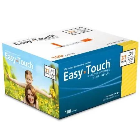 MHC Medical EasyTouch Insulin Syringe with Needle 0.3 mL 31 Gauge 5/16 Inch Attached Needle Without Safety – 831365