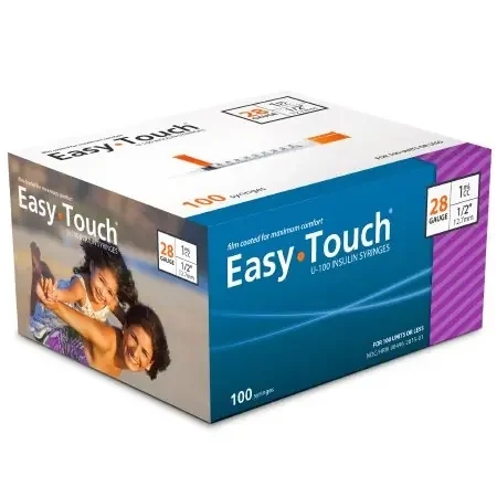 MHC Medical EasyTouch Insulin Syringe with Needle 1 mL 28 Gauge 1/2 Inch Attached Needle Without Safety – 828155