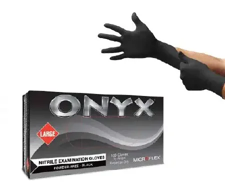 Microflex Medical High FiveOnyx Exam Glove 2X-Large NonSterile Nitrile Standard Cuff Length Textured Fingertips Black Not Chemo Approved – N645