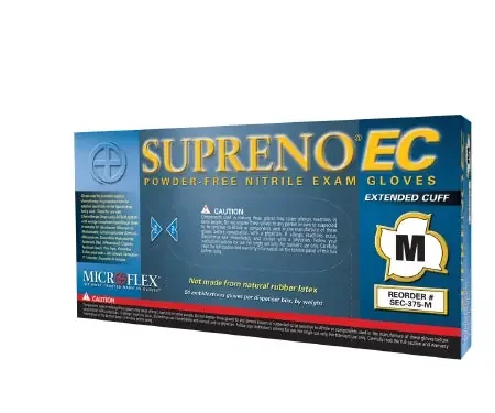 Microflex Medical Supreno EC Exam Glove X-Large NonSterile Nitrile Extended Cuff Length Textured Fingertips Blue Chemo Tested – SEC-375-XL