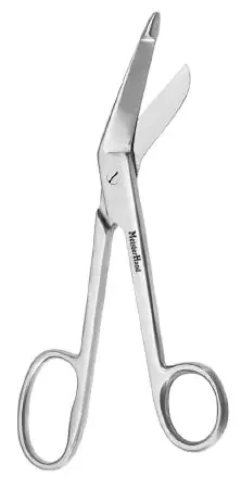 Miltex MeisterHand Bandage Scissors Lister 8 Inch Length Surgical Grade Stainless Steel NonSterile Finger Ring Handle Angled Blunt/Blunt – H5-550