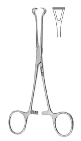 Miltex MeisterHand Intestinal Forceps Baby Babcock 5-1/2 Inch Surgical Grade Stainless Steel (German) NonSterile Ratchet Lock Finger Ring Handle Curved Delicate Fenestrated Triangular Jaws – H16-42