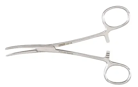 Miltex Vantage Hemostatic Forceps Kelly 5-1/2 Inch Floor Grade Stainless Steel NonSterile Ratchet Lock Finger Ring Handle Curved Serrated Tips – V97-38