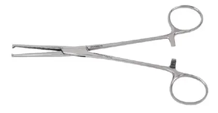 Miltex Vantage Hemostatic Forceps Rochester-Ochsner 6-1/4 Inch Floor Grade Stainless Steel NonSterile Ratchet Lock Finger Ring Handle Straight Serrated Tips w/1 X 2 Teeth – V97-150