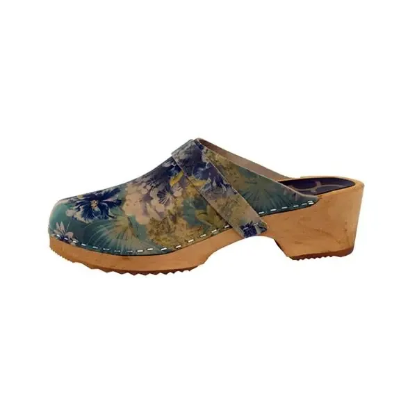 Moheda Toffeln International Clog Open Back Leather / Wood Base Womens Adult Waterlily Size 10 Slip On 1/Pr – 1120015