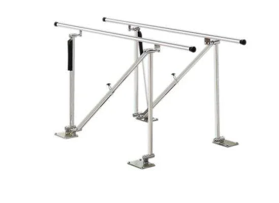 Parallel Bars, floor mounted, height adjustable, 10′ L x 22.5″ W x 31″ – 41″ H