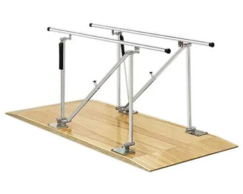 Parallel Bars, wood platform mounted, height adjustable, 12′ L x 22.5″ W x 31″ – 41″ H