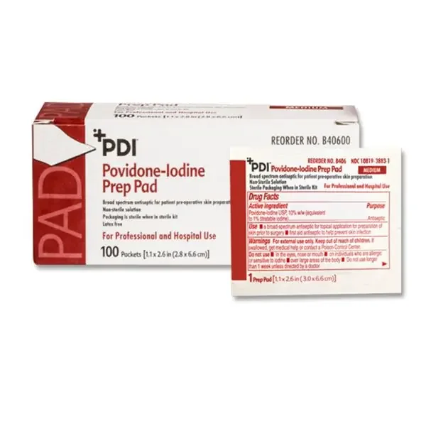 PDI Professional Disposables Pad Prep Pvp Iodine 10% Medium 1-3/16X2-5/8″ 100/Box, 10 Bx/Ca – B40600