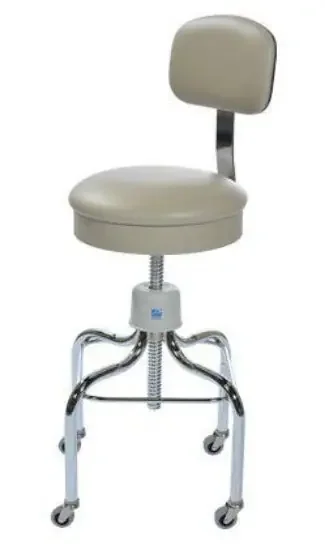 Pedigo Anesthetist Exam Stool Screw Shaft Adjustable Round Seat with Back and Casters Chrome