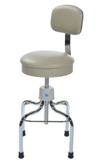 Pedigo Anesthetist Exam Stool Screw Shaft Adjustable Round Seat with Back Chrome