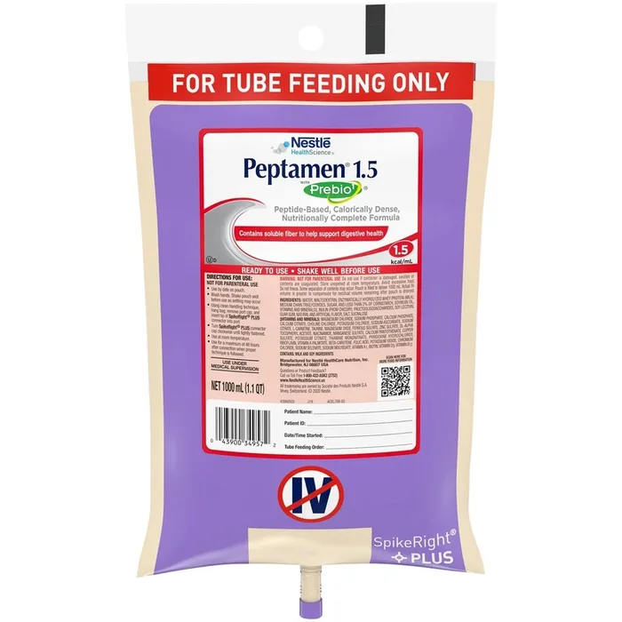 Peptamen® 1.5 with Prebio1™ Peptide-Based, Calorically Dense, Nutritionally Complete Formula, 1 Liter Bag