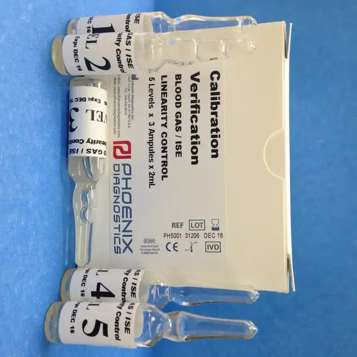 Phoenix Diagnostics Blood Gas / ISE Linearity Control Kit Multiple Analytes 5 Levels 5 X 3 X 2 mL – PH5001