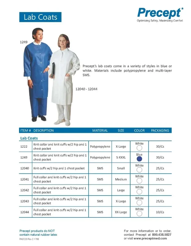Precept Medical Products Lab Coat White 2X-Large Long Sleeves Knee Length – 12044
