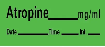 Precision Dynamics Barkley Pre-Printed Label Anesthesia Label Atropine Date Time Int Green 1-1/2 X 1/2 Inch – LAN-1