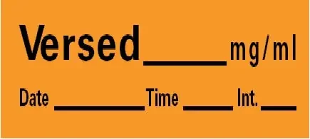 Precision Dynamics Barkley Pre-Printed Label Anesthesia Label Versed Mg/Ml Date Time Int Orange 1-1/2 X 1/2 Inch – LAN-149