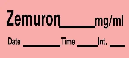 Precision Dynamics Barkley Pre-Printed Label Anesthesia Label Zemuron Mg/Ml Date Time Int Fluorescent Pink 1-1/2 X 1/2 Inch – LAN-52