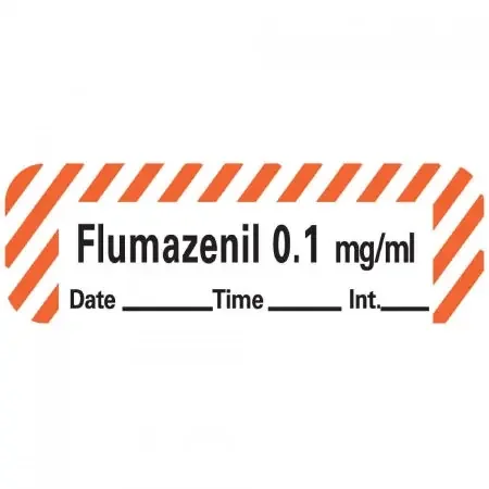 Precision Dynamics Pre-Printed Label Anesthesia Label Flumazenil 0.1 mg / ml Date ___________ Time _________ Int _______ Red / White 1-1/2 X 1/2 Inch – LANS-18D01