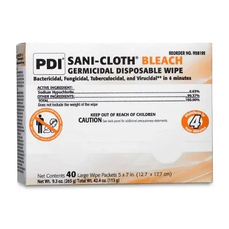 Professional Disposables Sani-Cloth Bleach Surface Disinfectant Cleaner Germicidal Wipe 40 Count Individual Packet Disposable Chlorine Scent – U26595