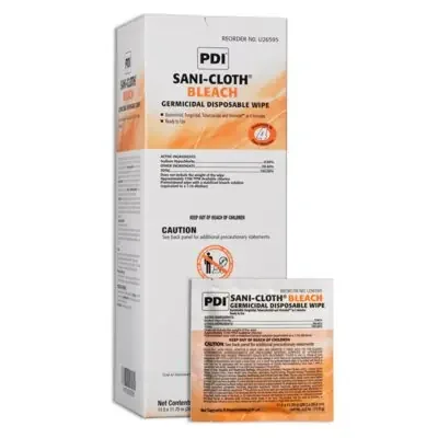 Professional Disposables Sani-Cloth Bleach Surface Disinfectant Cleaner Germicidal Wipe 40 Count Individual Packet Disposable Chlorine Scent – U26595