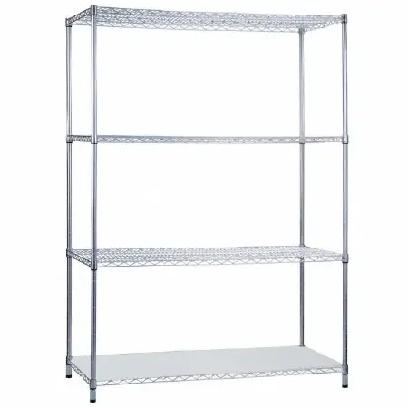 R & B Wire Products Wire Shelving Unit 3 Shelves, One Solid Bottom Shelf Adjustable Chrome-Plated – SU244872SOL