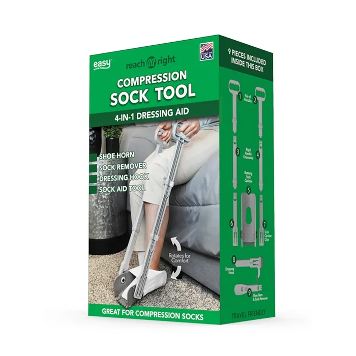 Reach Right Compression Sock Aid Device, Long Shoe Horn, Dressing Hook