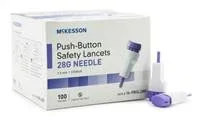Safety Lancet, McKesson, Fixed Depth Lancet Needle 1.5 mm Depth 28 Gauge Push Button Activated, 16-PBSL28G – Pack of 100