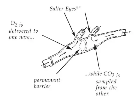 Salter Labs Salter-Style ETCO2 Nasal Sampling Cannula with O2 One Nare O2 / One Nare Sampled Pediatric Curved Prong / Non-flared Tip – 4703F-7-7-10