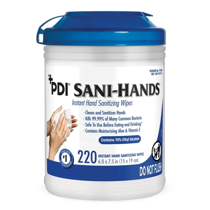 Sani-Hands Hand Sanitizing Wipes, Ethyl Alcohol, Unscented, 6″ x 7.5″, Canister