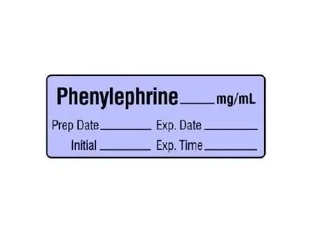 Shamrock Scientific Pre-Printed Label Anesthesia Label Phenylephrine _____ mg / mL / Prep Date _____ Exp. Date _____ / Initial _____ Exp. Time _____ Violet 1/2 X 500 Inch – SA-283-EXP-PRE