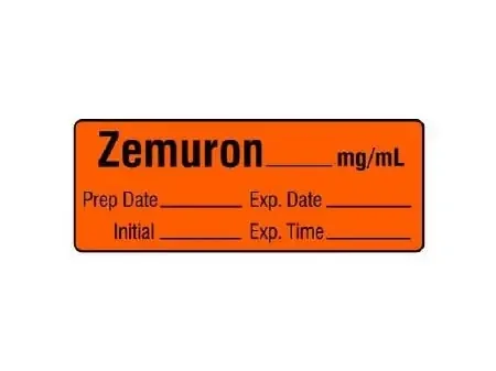 Shamrock Scientific Pre-Printed Label Anesthesia Label ZEMURON _____ mg / mL / Prep Date _____ Exp. Date _____ / Initial _____ Exp. Time _____ Fluorescent Red 1/2 X 500 Inch – SA-2215-EXP-PRE