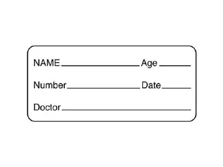 Shamrock Scientific Pre-Printed / Write On Label Communication Fill In NAME _____ Age _____ / Number _____ Date _____ / Doctor _____ White 1 X 2-1/4 Inch – UPCR-6052