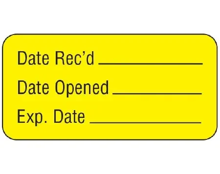 Shamrock Scientific Shamrock Pre-Printed / Write On Label Communication Fill In Date Recd. _____ / Date Opened _____ ¦ Yellow 3/4 X 1-1/2 Inch – UPCR-3015