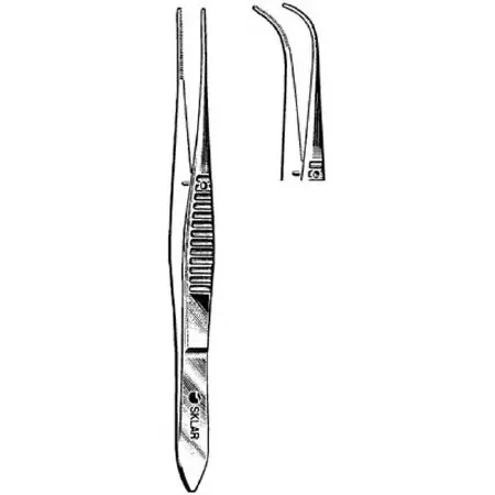 Sklar Dressing Forceps Iris 4 Inch Premium OR Grade Stainless Steel NonSterile NonLocking Thumb Handle Curved Serrated Tip – 66-2940