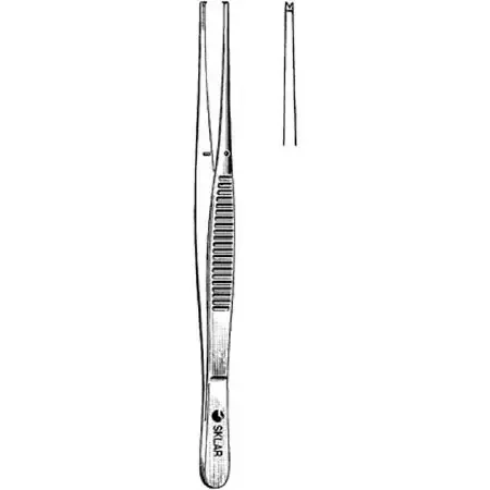 Sklar Sklar Tissue Forceps Cushing 7 Inch Surgical Grade Stainless Steel NonSterile NonLocking Thumb Handle Straight Serrated Tips w/1 X 2 Teeth – 22-6870