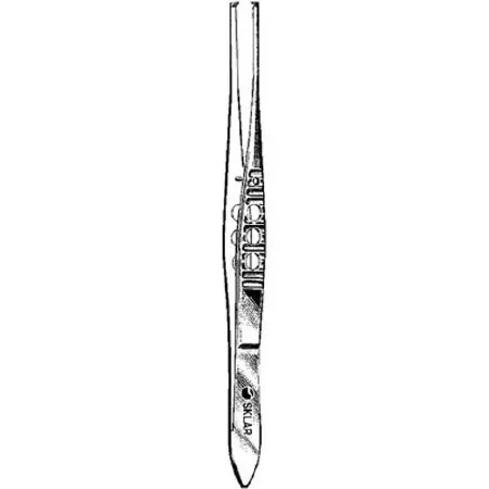 Sklar Tissue Forceps Iris 4 Inch Premium OR Grade Stainless Steel NonSterile NonLocking Thumb Handle Straight Serrated Tips w/1 X 2 Teeth – 66-3340