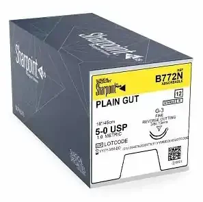 Surgical Specialties Suture With Needle Absorbable Uncoated Undyed Suture Plain Gut Size 5 – 0 45 Cm Suture 1-Needle 13 Mm Length 3/8 Circle Reverse Cutting Needle – B772N