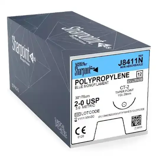 Surgical Specialties Suture With Needle Nonabsorbable Uncoated Blue Suture Monofilament Polypropylene Suture Size 5 – 0 90 Cm Suture 1-Needle 17 Mm Length 3/8 Circle Taper Point Needle – J8580D