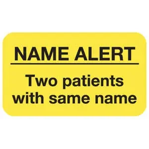 Tabbies Name Alert/Two Patients with Same Name, Fluorescent Chartreuse – 1-1/2″W x 7/8″H, 250 per Roll – MAP1050